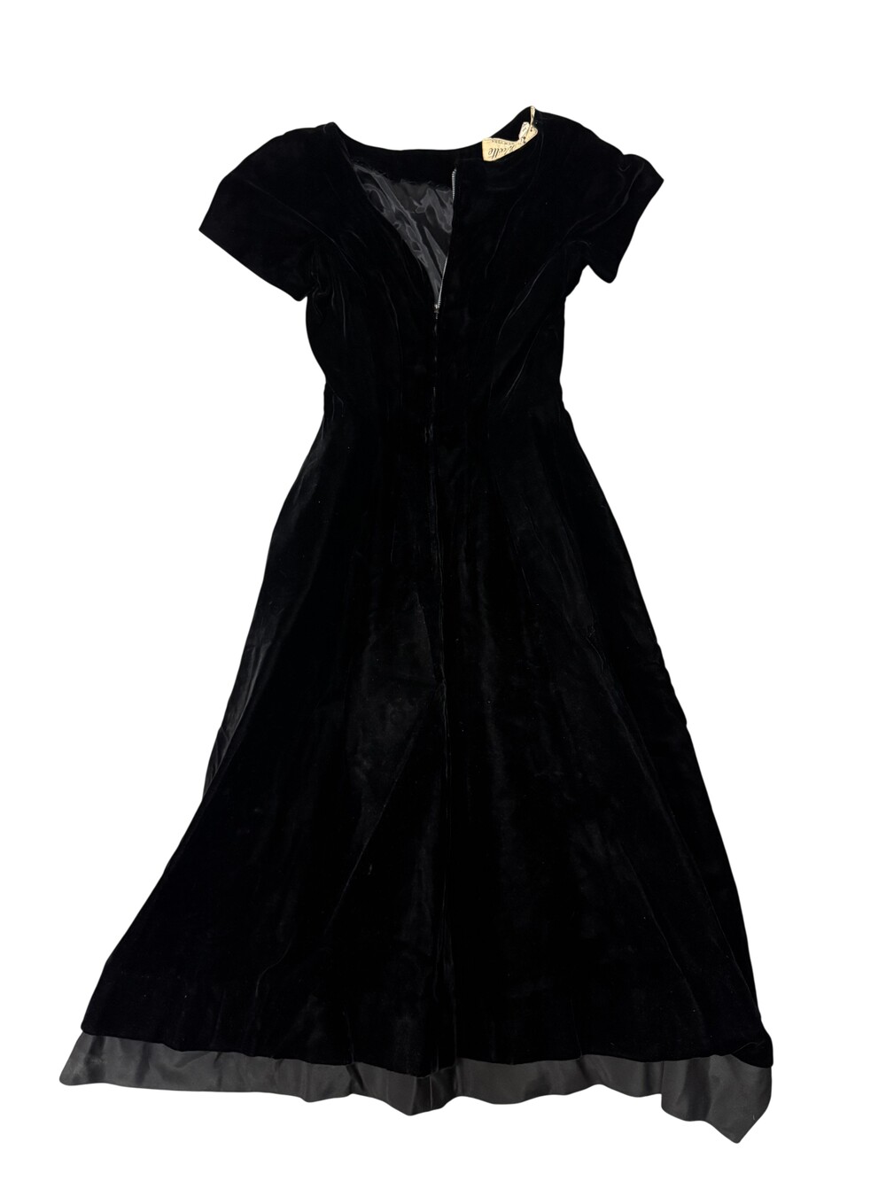 Vintage 60s Suzy Perette Dress Womens 10 Black Velvet Bow Fit & Flare Midi